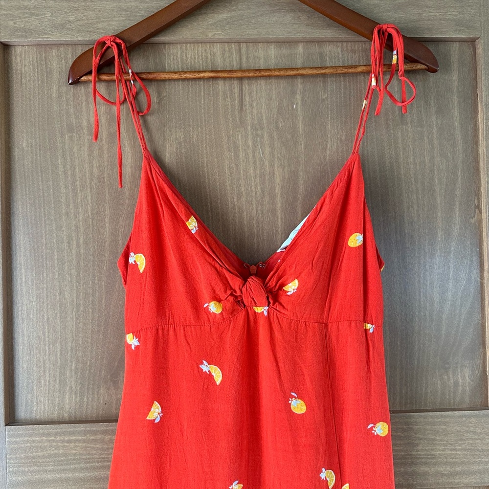 ASTR the label Brigette Tie Shoulder Fruit Print Midi Dress with Slit size Small - Picture 5 of 12